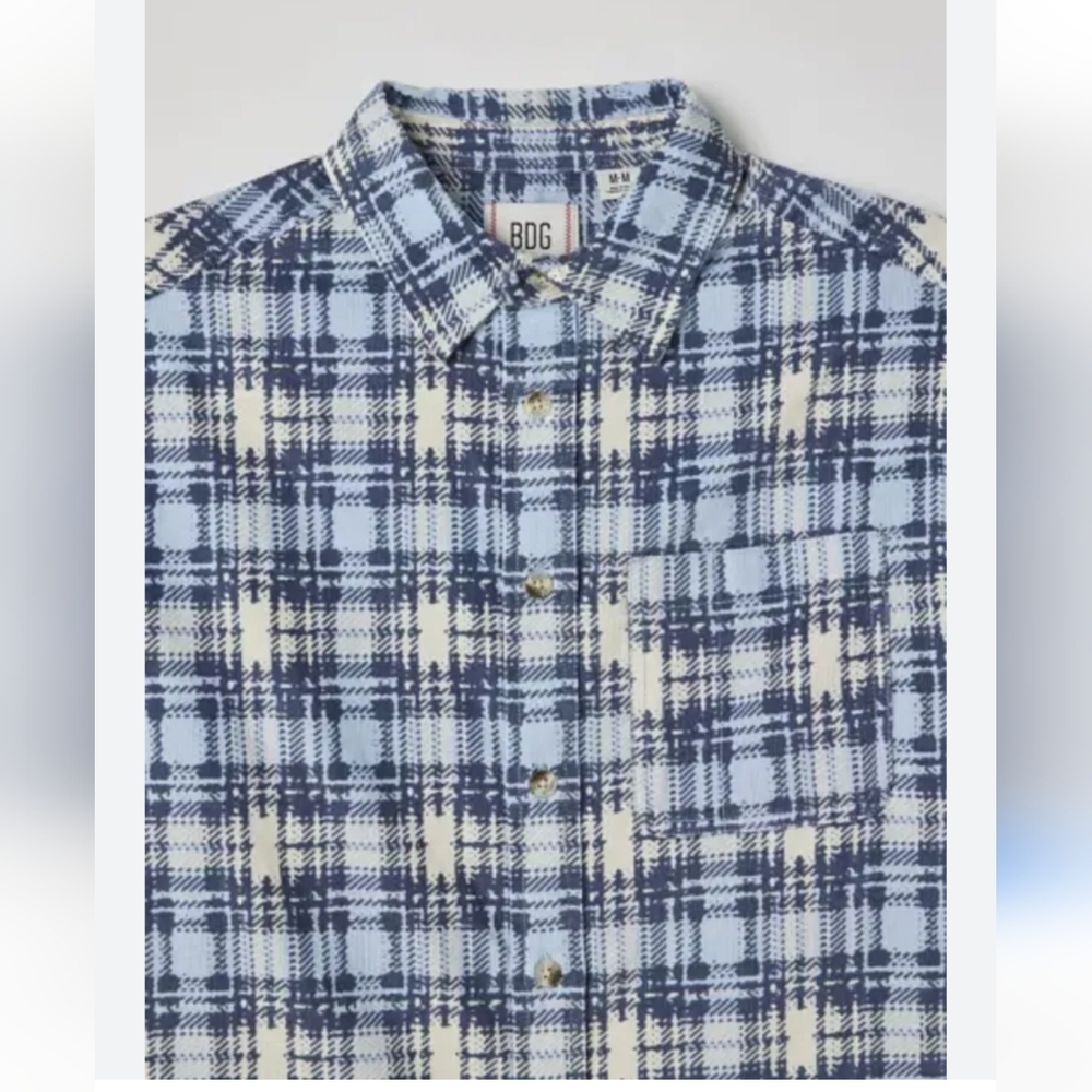 Urban Outfitters UO BDG Evan blue white Plaid Cord button‎ down Shirt size Small